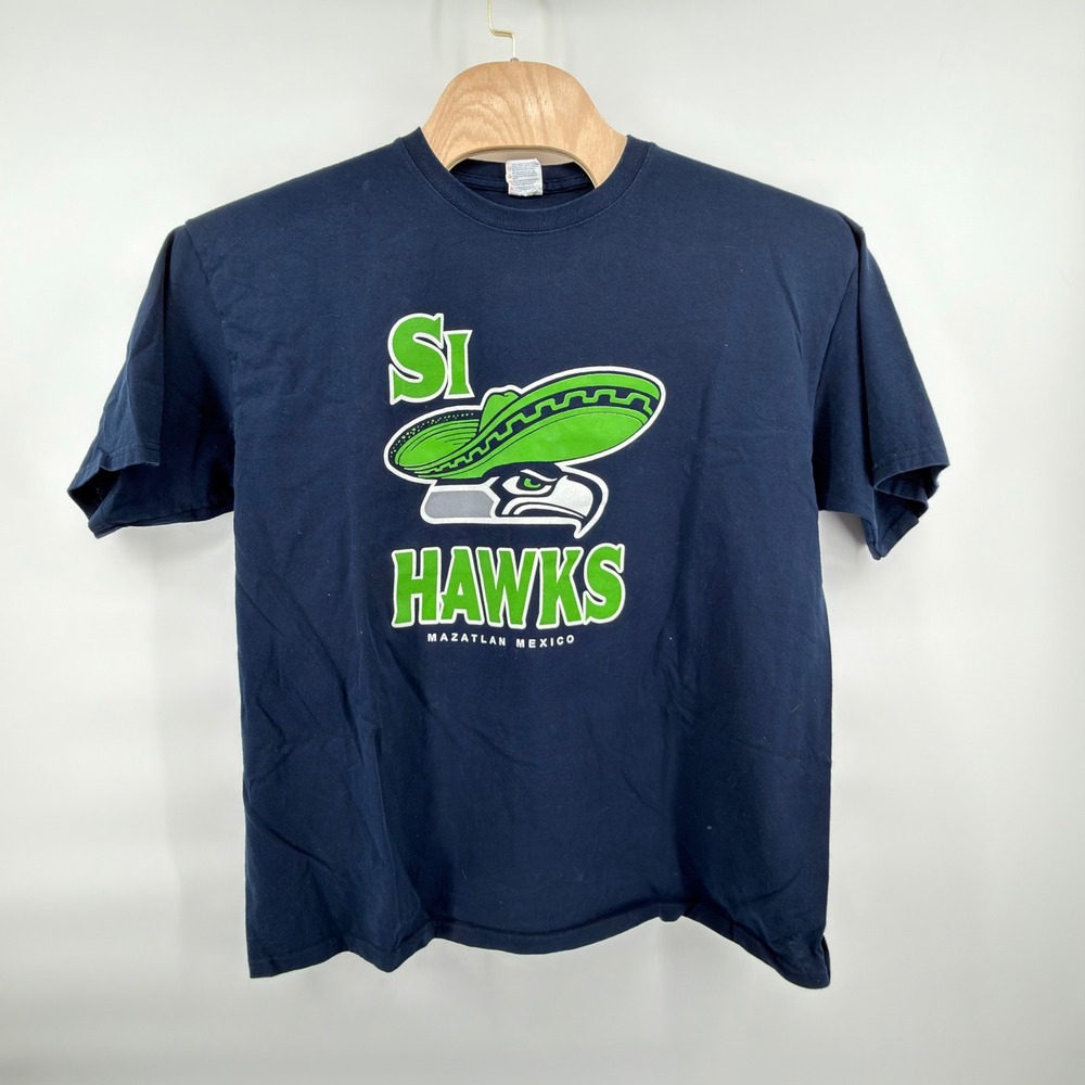 Yazbek T-Shirt Men 2XL Navy Blue Si Hawks Mazatlan Mexico Sombrero Graphic